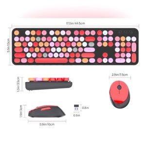 NIB UBOTIE Colorful Wireless Keyboard with typewriter keys and matching Mouse